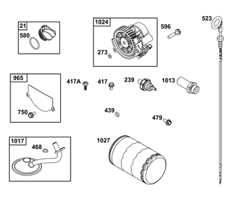 Lubrication Group Diagram and Parts List for 543477-3319-J1 400000 - 699999 Briggs and Stratton Engine